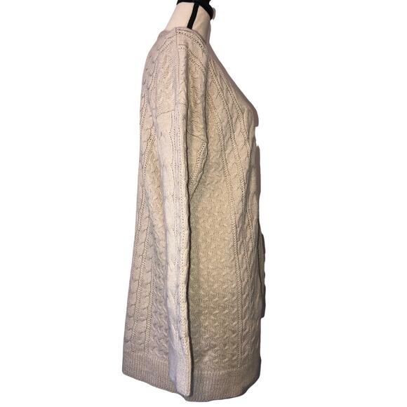 Cardigan Sweater Size M Cable Knit Beige Oatmeal Open Front Neutral Coastal - Picture 2 of 7